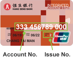 ATM card demo showing the account number and issue number